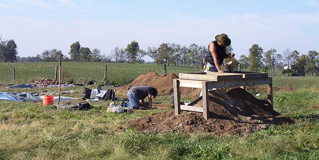 Archaeologists excavate units at the Barkley Plantation.