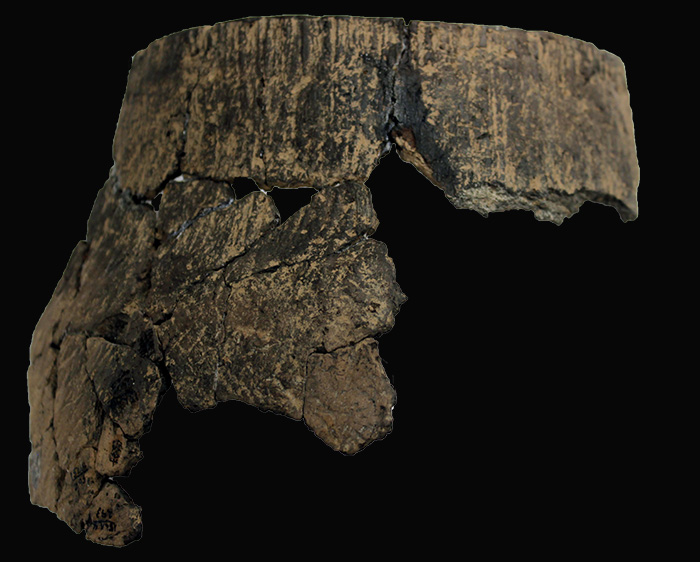 Large section of a reconstructed cordmarked jar.