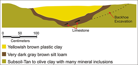 Profile of a large clay storage pit on the site's eastern edge.