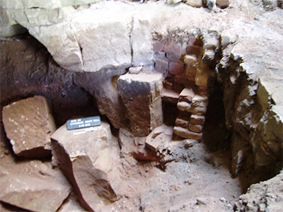 Brickwork documented by archaeologists inside one of the furnace areas.
