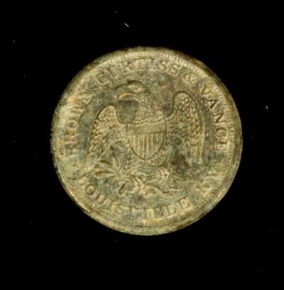 A brass Brown, Curtis, and Vance dry goods store token - dating between 1845 and 1852.