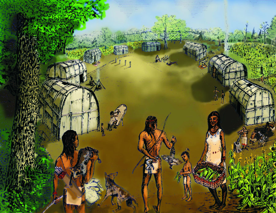 Artist reconstruction of a Fort Ancient village.