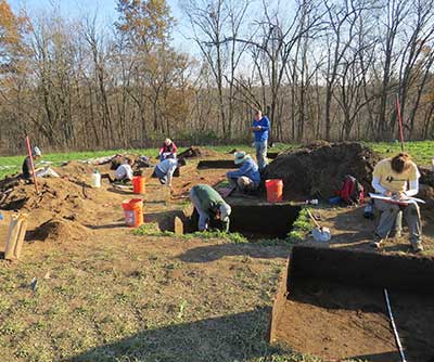 Archaeologists and volunteers working at Fox Farm.