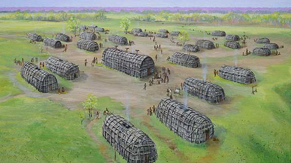 Artist Reconstruction of Late Fort Ancient village at Fox Farm