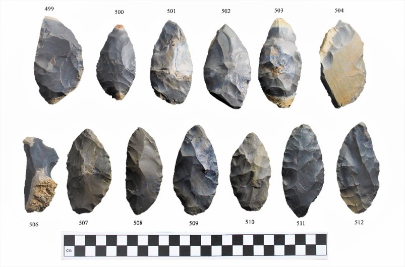 Early Woodland Adena-style roughed-out bifaces found buried together in a Cache at Glen Fount.