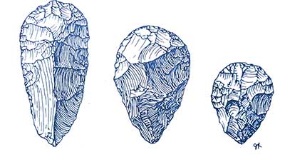 Drawings of triangular endscrapers, a diagnostic Historic Indian stone tool.