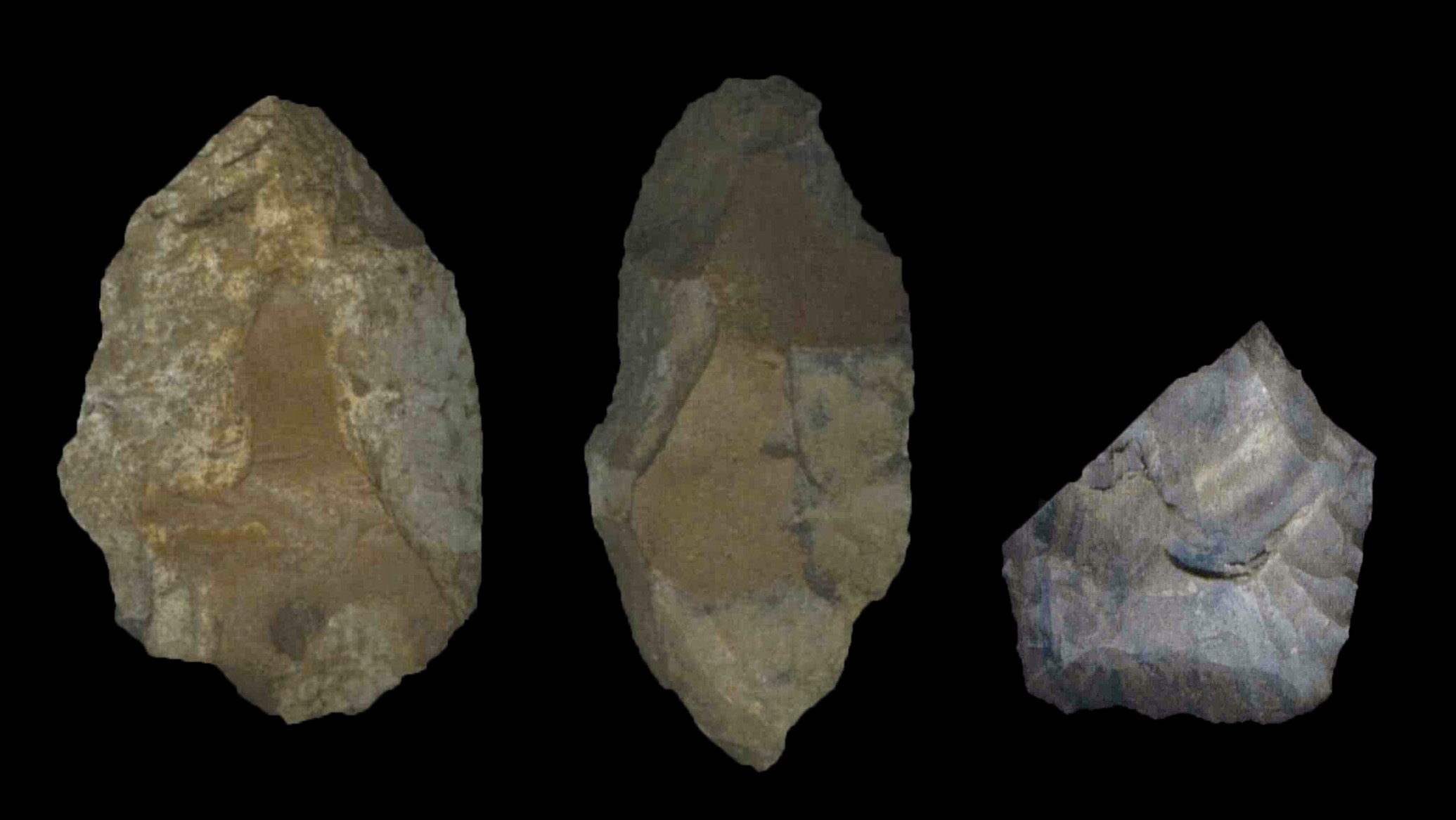 From left to right: early-, middle-, and late-stage bifaces.