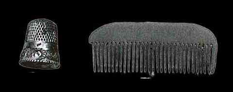 Personal objects: left, thimble; right, hair comb.