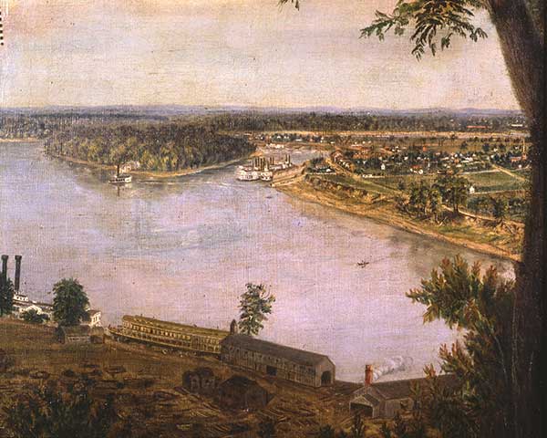 1949 painting of Portland looking towards the southeast from Indiana.