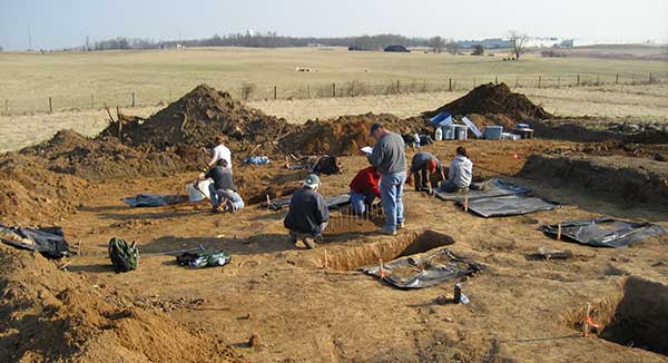 Archaeologists excavating the Terrill Cemetery