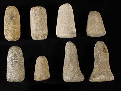Examples of pestles recovered from shell midden sites in the Green River drainage.