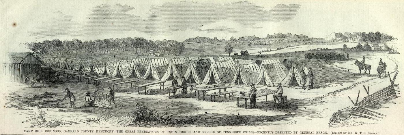 An illustration of Camp Dick Robinson on November 1, 1862.