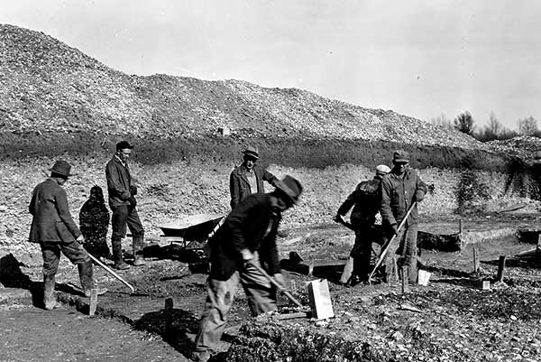 WPA crew excavating the bottom of the shell midden