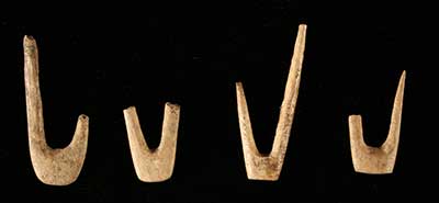 Examples of bone fishhooks found at the Rosenberger site.