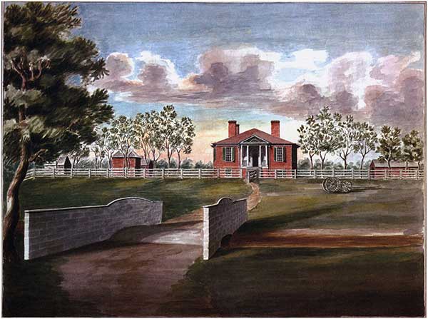 Painting of Farmington Plantation House in 1820.