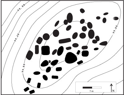 Site map showing more than 40 looter holes.