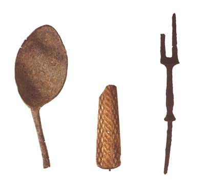 Eating utentsils:  left to right - spoon, knife, and fork.