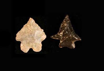 LeCroy and Kanawha bifurcated points found in zones above Kirk Corner Notched spear points.