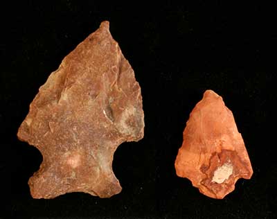 Middle Archaic spear points:  Stanly (left); Morrow Mountain (right).