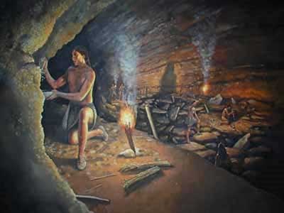 Artist's reconstruction of Native American gypsum mining in Mammoth Cave.