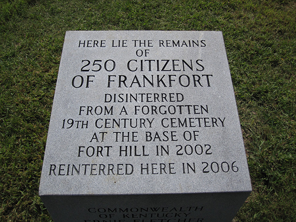 Monument for the burials removed from the Old Frankfort Cemetery