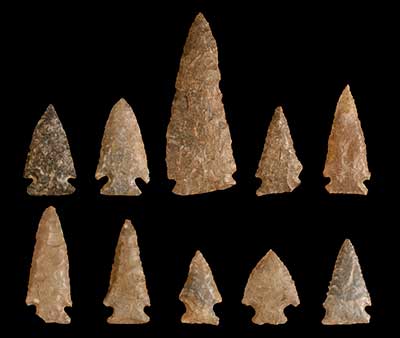 Early Archaic Kirk Corner Notched spear points.