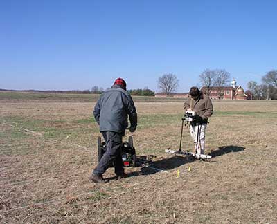 Archaeologists conduct geophysical survey of the cemetery.