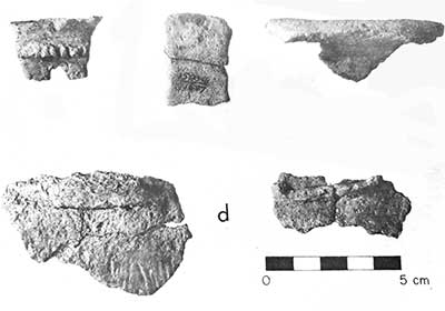Fragments of Late Fort Ancient Madisonville Cordmarked jars.