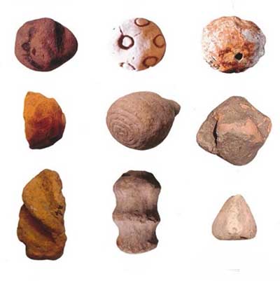 Examples of baked clay objects recovered from sites in the Mississippi Valley.